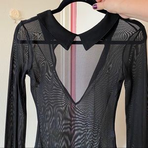 Bear Dance Sheer Black Bodysuit w Collar